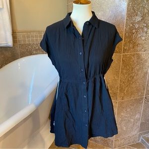 NWT GibsonLook Women Black Button-Down Shirt collar black tie sides size small